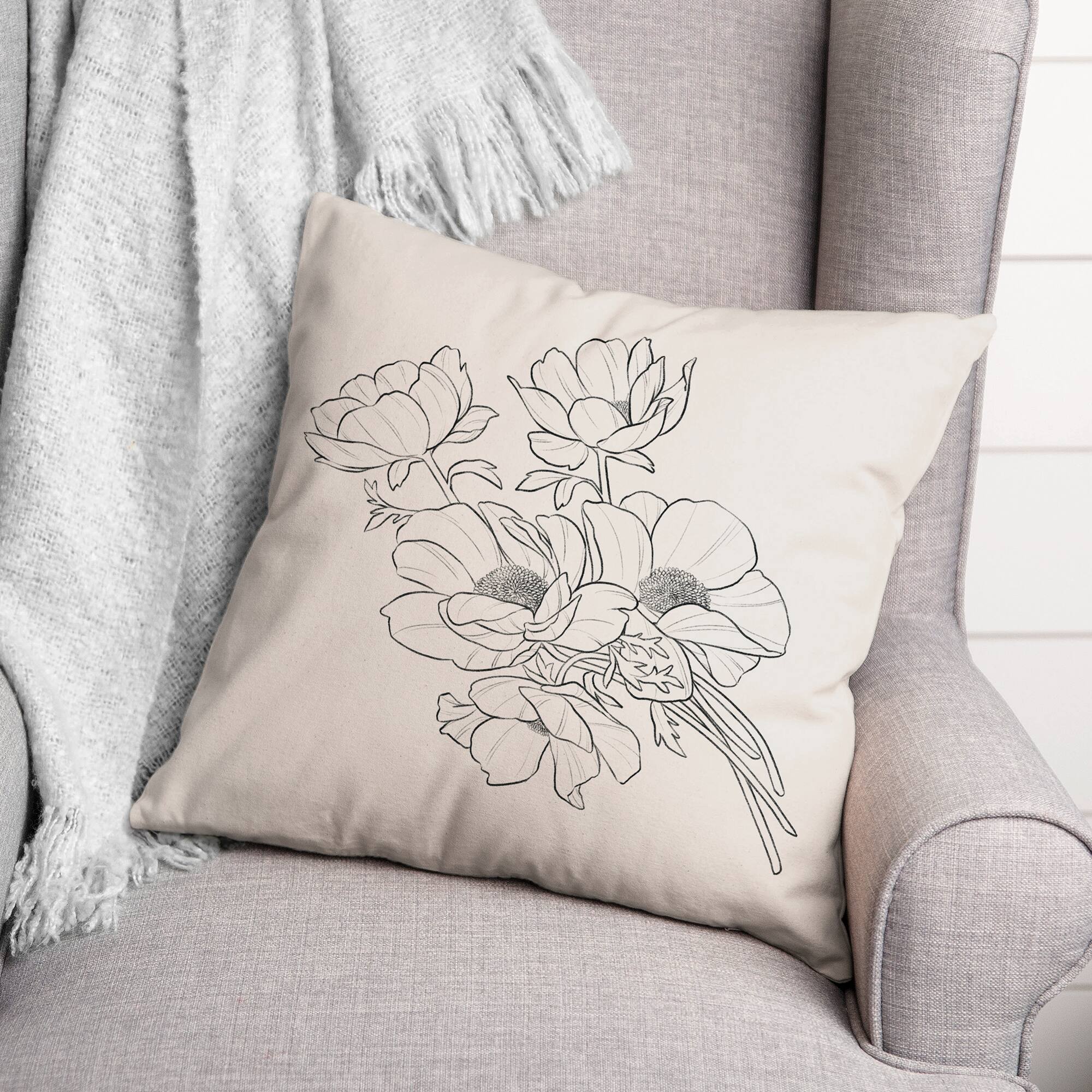 Poppy Floral I 18" x 18" Throw Pillow